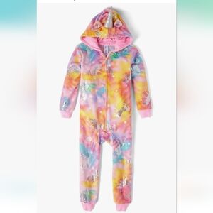 PJ Place Place Pink and Orange Tie Dye One Piece Unicorm Pajamas EUC Sz 5/6